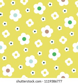 Retro Style Simple White Daisy Flowers on Lemon Yellow Background Vector Seamless Pattern. Bold Graphic Floral Print