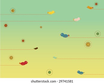 Retro Style sky with migration birds traffic jam