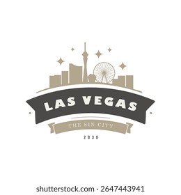 Retro style skyline of Las Vegas with ribbon banner