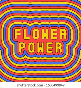 “Flower Power” retro style slogan poster. Groovy design template of the 60s-70s. Vector illustration.