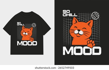 Retro Style "So Chill Mood" Cat Graphic T-shirt Mockup – Front View