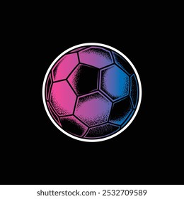 Retro style soccer ball. Original vector illustration in vintage style isolated on black background. T-shirt design. Hand drawn, not AI