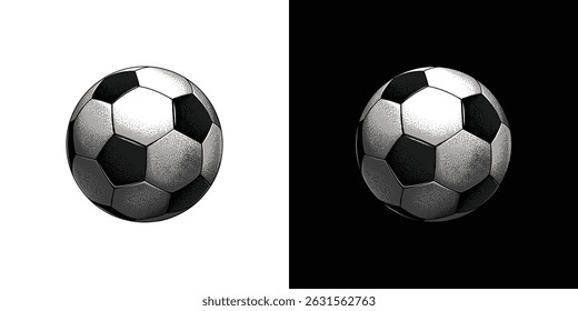 Retro style soccer ball. Original vector illustration in vintage style. Hand drawn, not AI