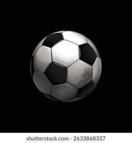 Retro style soccer ball. Original vector illustration in vintage style isolated on black background. T-shirt design. Hand drawn, not AI