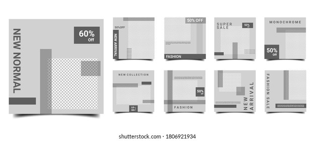 Retro style social media background template. Creative post template with monochrome color. Promotion background template vector design. Perfect for web banner and discount promo. With photo collage