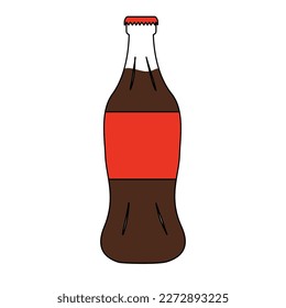 Retro style soft soda drink bottle, doodle style flat vector