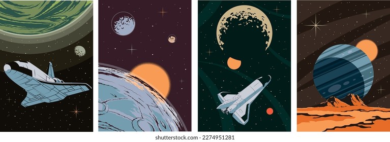 Retro Style Solar System Planets Astronomy Posters Set