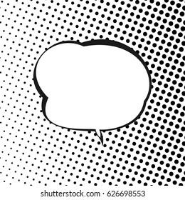 Retro Style Speech Bubble on Halftone Background, White Background with Black Dots , Vector Illustration 