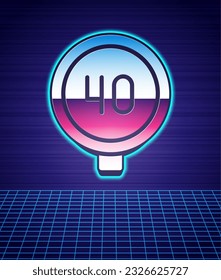 Retro style Speed limit traffic sign 40 km icon isolated futuristic landscape background. 80s fashion party. Vector