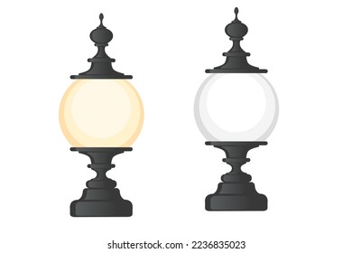 Retro style street light black color iron lamp vector illustration isolated on white background