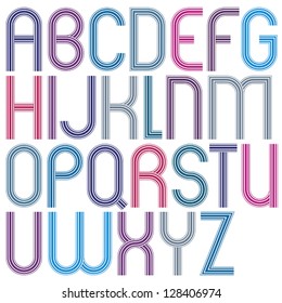 Retro style stripe trendy elegant font, light version, geometric letters vector alphabet. Uppercase letters set. Vector.