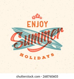 Retro Style Summer Card, Emblem, or a Logo Template with Textured Background