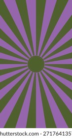 Retro style sunburst background pattern in green and purple colors with circle frame