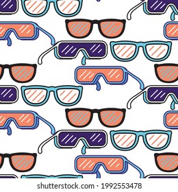Retro style sunglasses pop art seamless pattern.