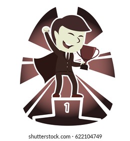 retro style super businessman with award