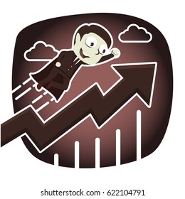 retro style super businessman flying with raised graphic