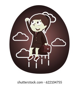retro style super businesswoman flying up