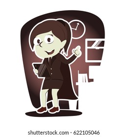 retro style super businesswoman holding tablet