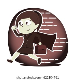 retro style super businesswoman running to office