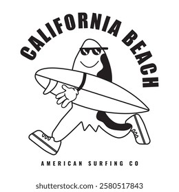 Retro style surf club vector badges featuring ocean waves, and sunsets. Perfect for t-shirt designs, logos, and coastal branding, evoking the California surf 