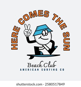 Retro style surf club vector badges featuring ocean waves, and sunsets. Perfect for t-shirt designs, logos, and coastal branding, evoking the California surf 