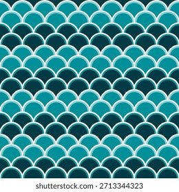 Estilo retro Teal y Navy Half Circle Escalas Repetir Patrón
