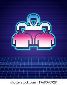 Retro style Team of baseball players icon isolated futuristic landscape background. 80s fashion party. Vector