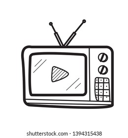 A retro style television with antenna, tv set doodle icon