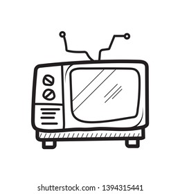 A retro style television with antenna, tv set doodle icon