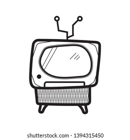 A retro style television with antenna, tv set doodle icon