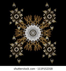 Retro style texture, abstract winter elements. Trendy stylized snowflakes and elements memphis cards. Snowflakes design. Superb design poster, cover, card design in black, white and brown colors.