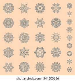 Retro style texture, abstract winter element, doodles. Modern abstract design poster, cover, card design on beige background. Trendy stylized snowflakes set and elements memphis cards.