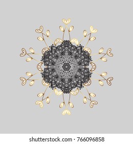 Retro style texture, abstract winter elements. Snowflakes design. Trendy stylized snowflakes and elements memphis cards. Superb design poster, cover, card design in gray, white and brown colors.