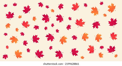 Retro Style Texture of Many Colorful Fallen Maple Leaves of Various Sizes - Pattern Background Design, Seasonal Wallpaper Template for Web in Editable Vector Format