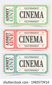 Retro style Ticket set icon, vector illustration in the flat style. Ticket stub isolated on a background. Vintage cinema or movie, theatre, circus tickets