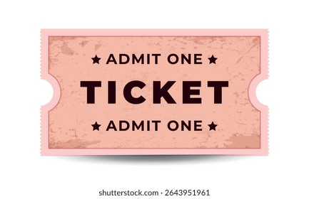  Retro style ticket template.Vector isolated coupon with scuffs
