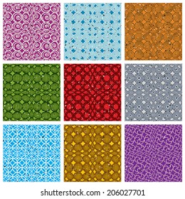 Retro style tiles seamless patterns set, vector backgrounds collection.