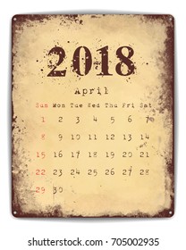 A retro style tin and enamel signboard with monthly calendar for April 2018. EPS10 vector format. 