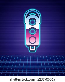 Retro style Traffic light icon isolated futuristic landscape background. 80s fashion party. Vector
