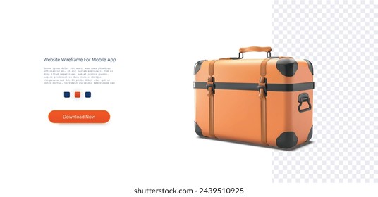 Retro Style Travel Suitcase with Durable Straps and Corners. Classic orange travel suitcase with protective corners and secure straps, ideal for vintage-inspired journeys. Vector illustration