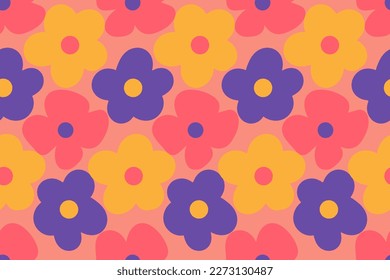 RETRO STYLE TREND OF 70S FLOWERS SEAMLESS VECTOR PATTERN