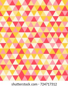 Retro style triangle seamless repeating vector pattern. Cheerful Mosaic of pinks, oranges, and yellows