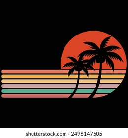 Retro Style Tropical Vintage sunset Beach Palm Tree T shirt design
