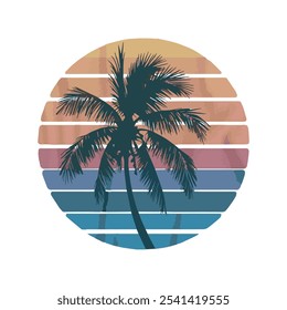 A retro style t-shirt design  silhouette  palm tree vector illustration