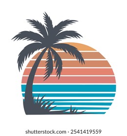 A retro style t-shirt design  silhouette  palm tree vector illustration