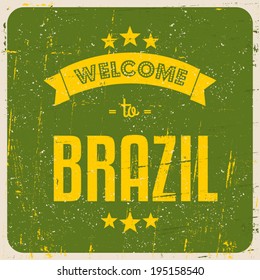 Retro style typographic Brazil poster in bright yellow and green.