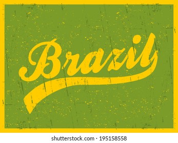 Retro style typographic Brazil poster in bright yellow and green.