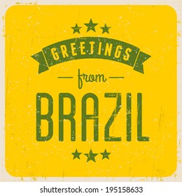 Retro style typographic Brazil poster in bright yellow and green.