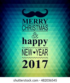 Retro style typographic card or poster design for New Year in yellow and vintage colors with mustache.