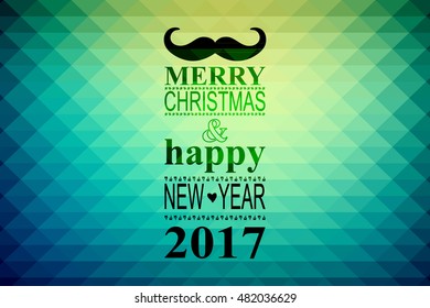 Retro style typographic card or poster design for New Year in yellow and vintage colors with mustache.